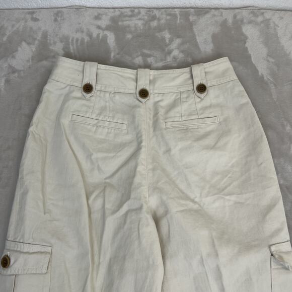 Converse Pants Womens 6 Ivory Linen Blend Cargo Hi Rise Utility Coastal Minimal - Picture 11 of 12